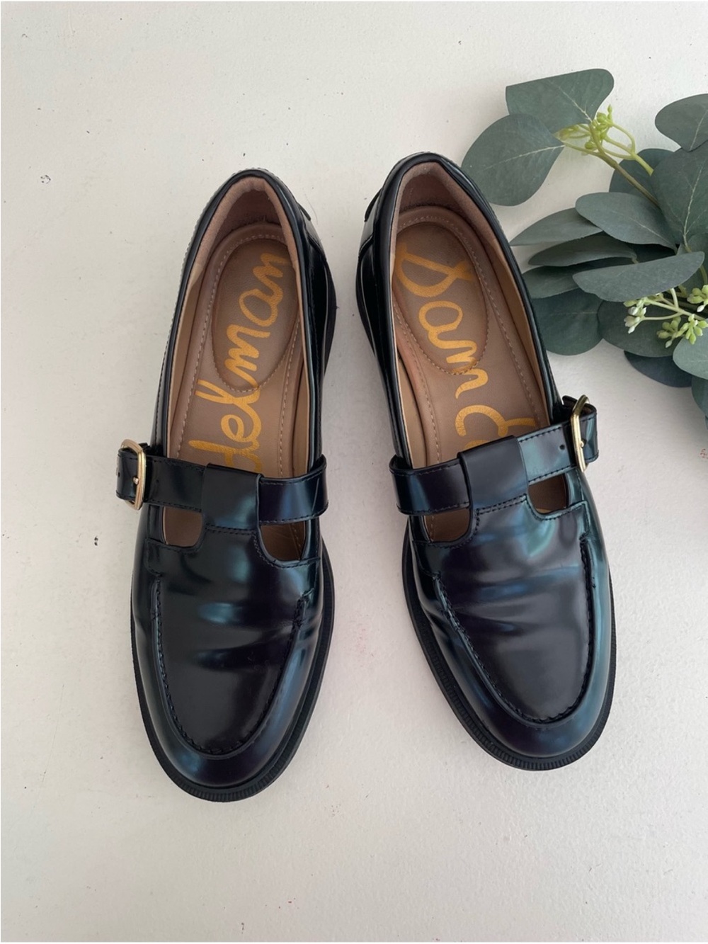 Sam Edelman Elaina Black Leather T-Strap Loafers 6.5 - Picture 3 of 10